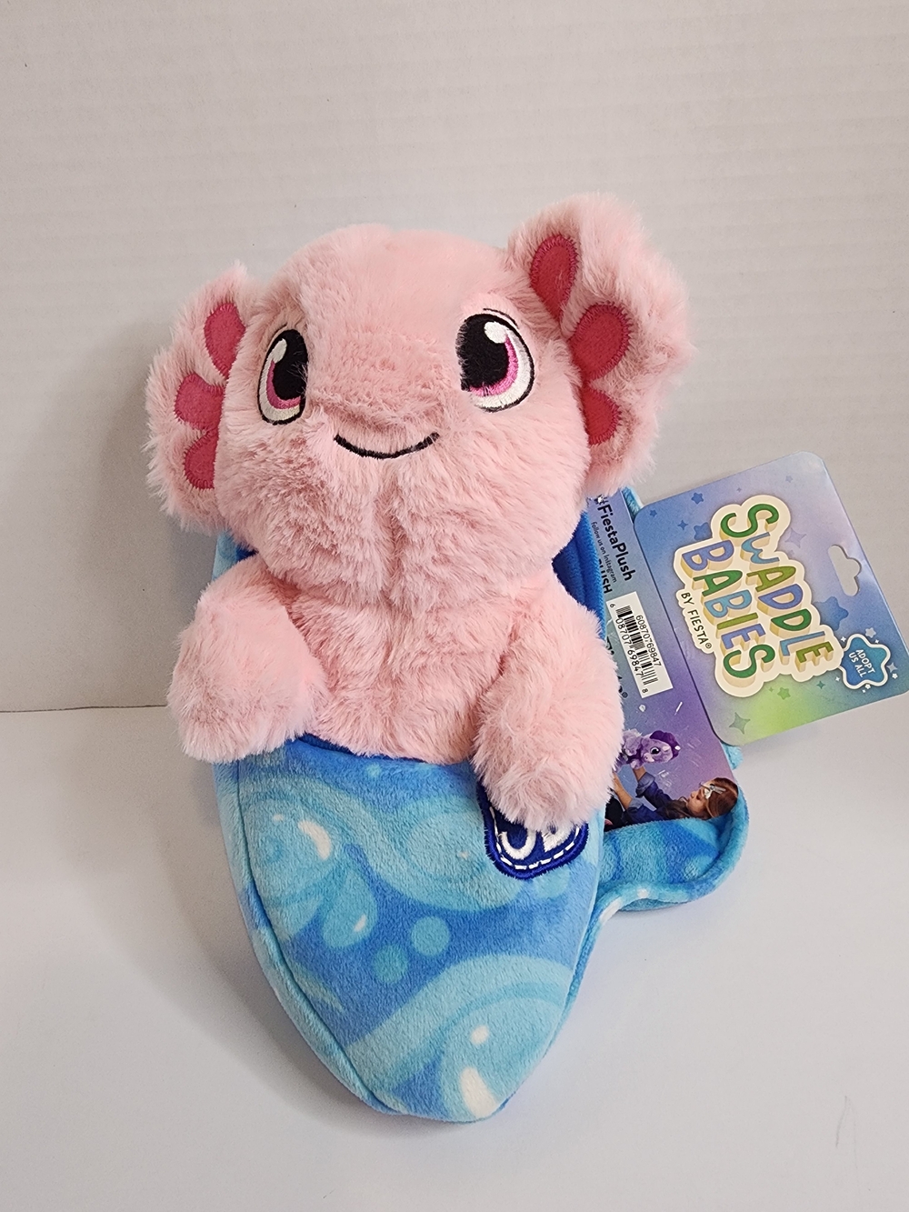 Fiesta Swaddle Babies 10" Pink Axolotl In Carrier.  New